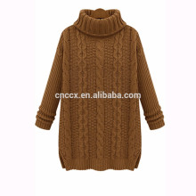 15PKSW29 mujeres cuello de tortuga cable X suéter tejido de algodón de lana